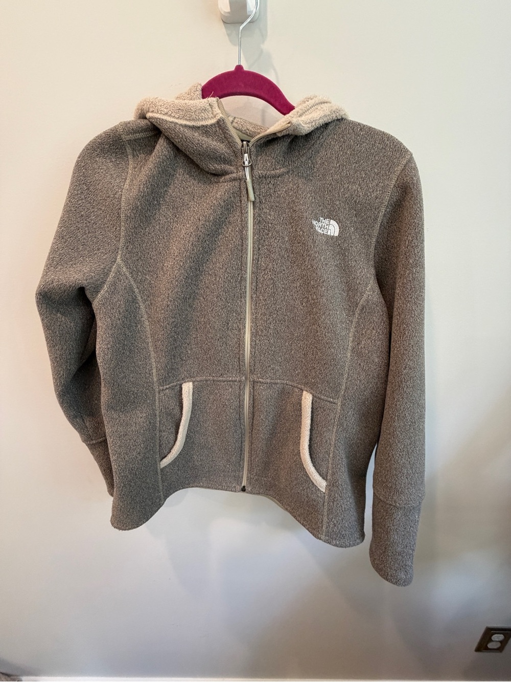The North Face Taupe Full-Zip Hooded Fleece Jacket